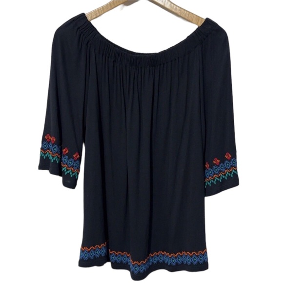 Ann Taylor Loft Petite Embroidered Wide Neck Off Shoulder Shirt - Picture 5 of 5